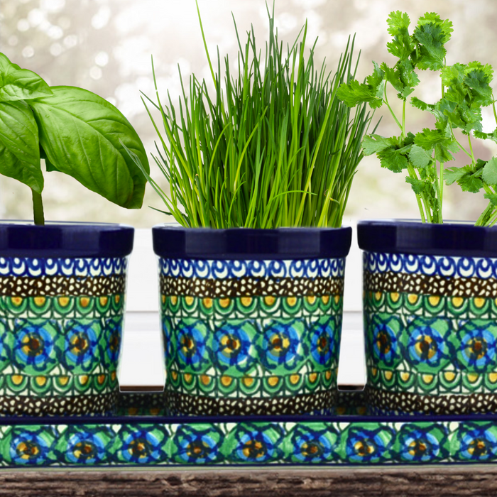 Set of 3 Planters in "Mardi Gras" pattern by Ceramika Artystyczna