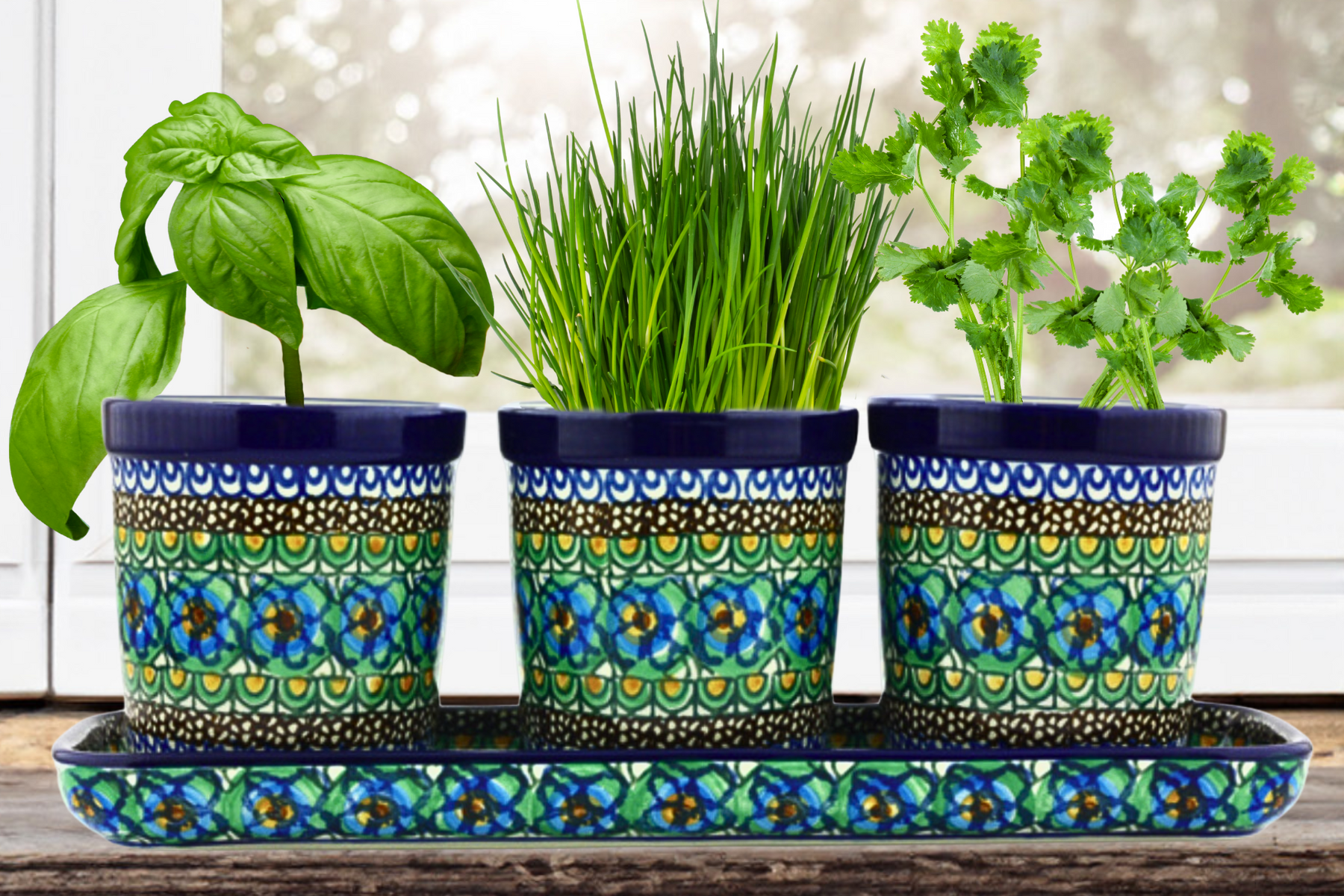 Set of 3 Planters in "Mardi Gras" pattern by Ceramika Artystyczna
