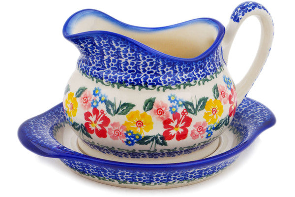 Blue Rose Polish Pottery | Hummingbird Gravy Boat & Ladle