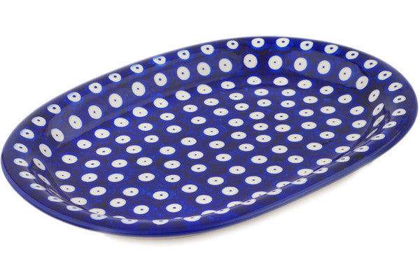 11" Oval Platter - Blue Eyed Peacock