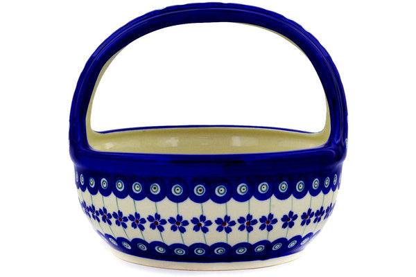 8" Basket with Handle - Flowering Peacock