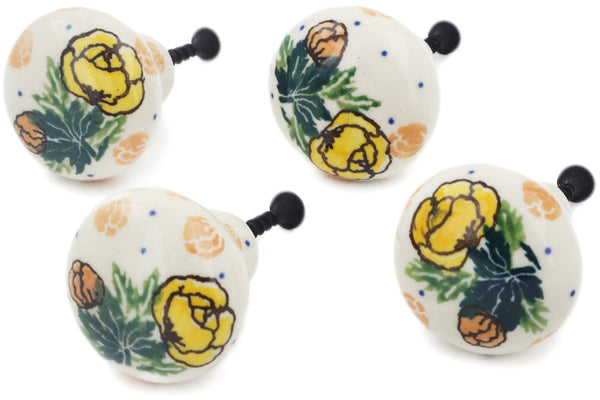 Set of 4 Drawer Pull Knobs 1-1/2 inch - Spring Flowers