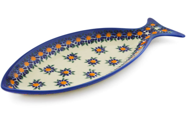 13 Fish Shaped Platter - Blue Daisy — Polish Pottery House