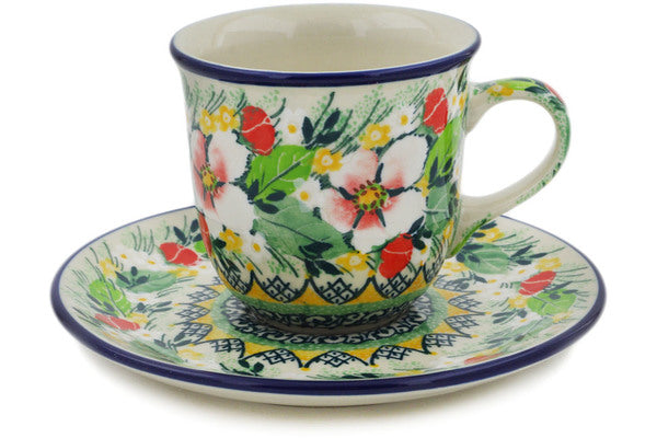 Spring Flowers with Hummingbird Fine Porcelain Latte Cups Tea Set