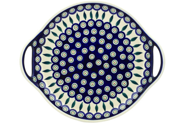 13" Tray with Handles - Peacock | Polish Pottery House