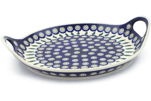 13" Tray with Handles - Peacock | Polish Pottery House