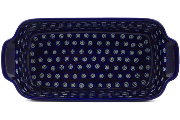 5" x 11" Rectangular Baker with Handles - Floral Peacock | Polish Pottery House