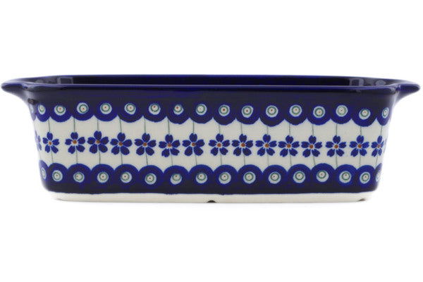 5" x 11" Rectangular Baker with Handles - Floral Peacock | Polish Pottery House