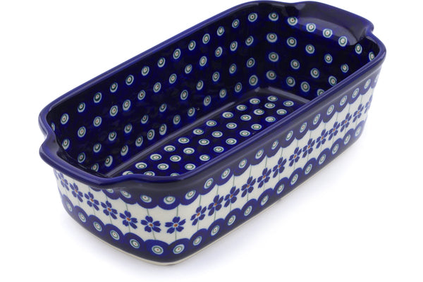 5" x 11" Rectangular Baker with Handles - Floral Peacock | Polish Pottery House