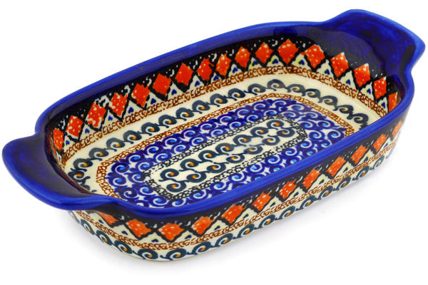 5" x 10" Rectangular Baker with Handles - Midnight Blue | Polish Pottery House