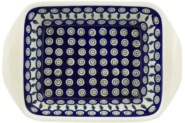 8" x 12" Rectangular Baker with Handles - Peacock | Polish Pottery House