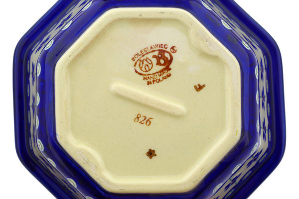 23 oz Octagonal Bowl - Floral Peacock | Polish Pottery House