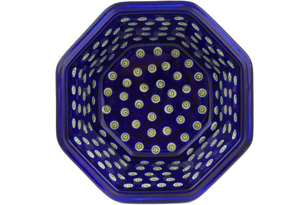 23 oz Octagonal Bowl - Floral Peacock | Polish Pottery House