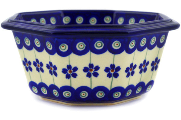 23 oz Octagonal Bowl - Floral Peacock | Polish Pottery House