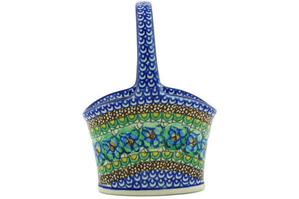 7" Basket with Handle - Moonlight Blossom | Polish Pottery House
