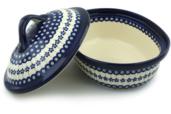 9 cup Covered Baker - Floral Peacock | Polish Pottery House