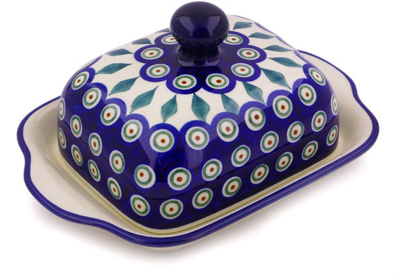 8" Butter Dish - Blue Peacock | Polish Pottery House