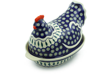 13" Hen Box - Peacock | Polish Pottery House