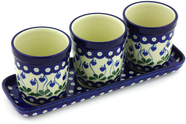  Set of 3 Flower Pots - Blue Bell | Polish Pottery House
