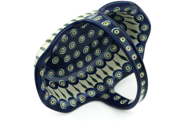 8" Basket with Handle - Blue Peacock | Polish Pottery House