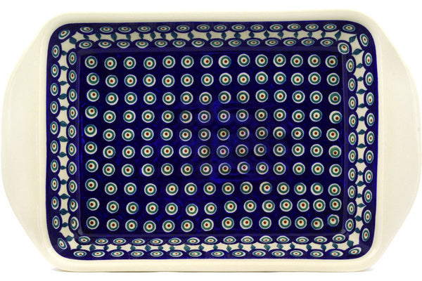11" x 17" Rectangular Baker with Handles - Peacock | Polish Pottery House