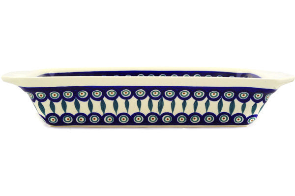 11" x 17" Rectangular Baker with Handles - Peacock | Polish Pottery House