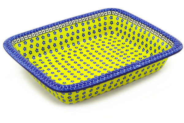 11" x 14" Rectangular Baker - Blue Sunshine | Polish Pottery House