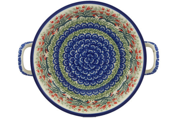 8" Round Baker with Handles - Crimson Bells | Polish Pottery House