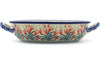 8" Round Baker with Handles - Crimson Bells | Polish Pottery House