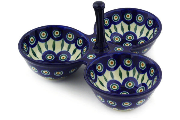 10" Condiment Server - Blue Peacock | Polish Pottery House