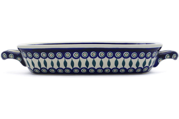 11" x 18" Rectangular Baker with Handles - Peacock | Polish Pottery House