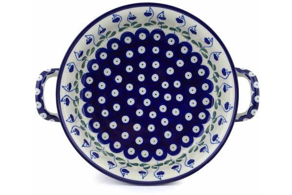 8" Round Baker with Handles - Blue Bell | Polish Pottery House