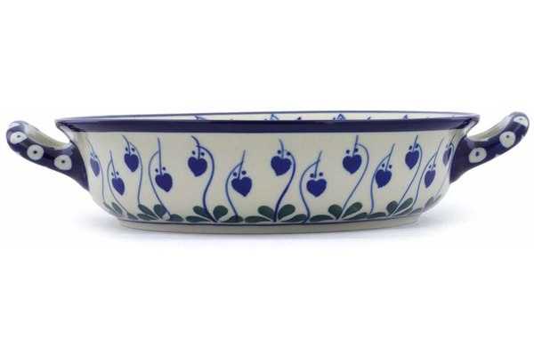 8" Round Baker with Handles - Blue Bell | Polish Pottery House