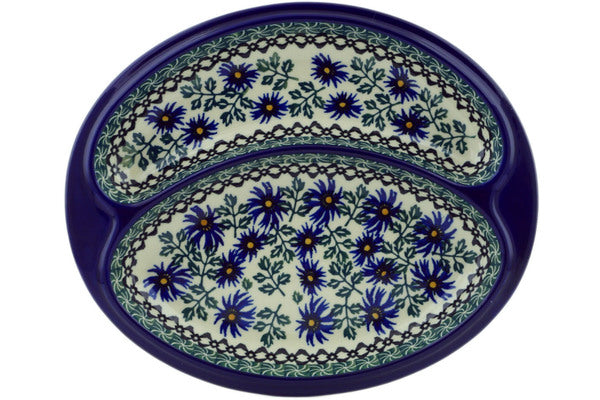10" Divided Dish - Blue Daisy | Polish Pottery House