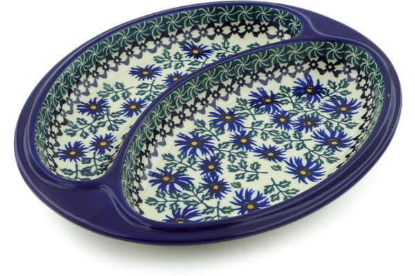 10" Divided Dish - Blue Daisy | Polish Pottery House