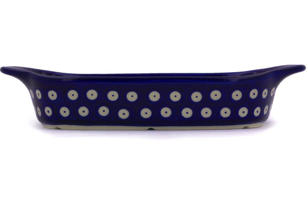 5" x 10" Rectangular Baker with Handles - Blue Old Poland | Polish Pottery House