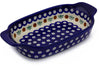 5" x 10" Rectangular Baker with Handles - Blue Old Poland | Polish Pottery House