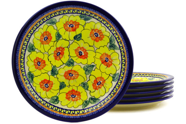 11" Set of 6 Dinner Plates - Sunny Blooms | Polish Pottery House