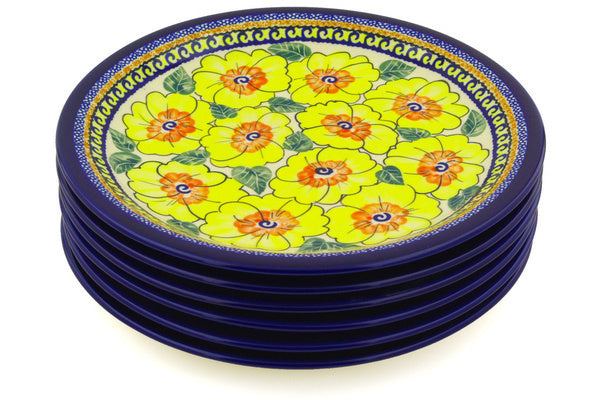 11" Set of 6 Dinner Plates - Sunny Blooms | Polish Pottery House