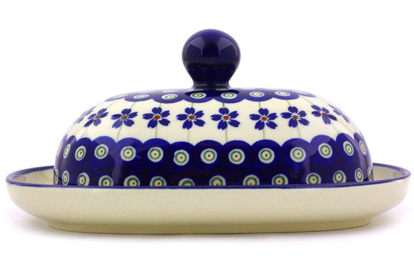 8" Butter Dish - Floral Peacock | Polish Pottery House