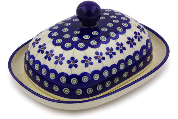 8" Butter Dish - Floral Peacock | Polish Pottery House